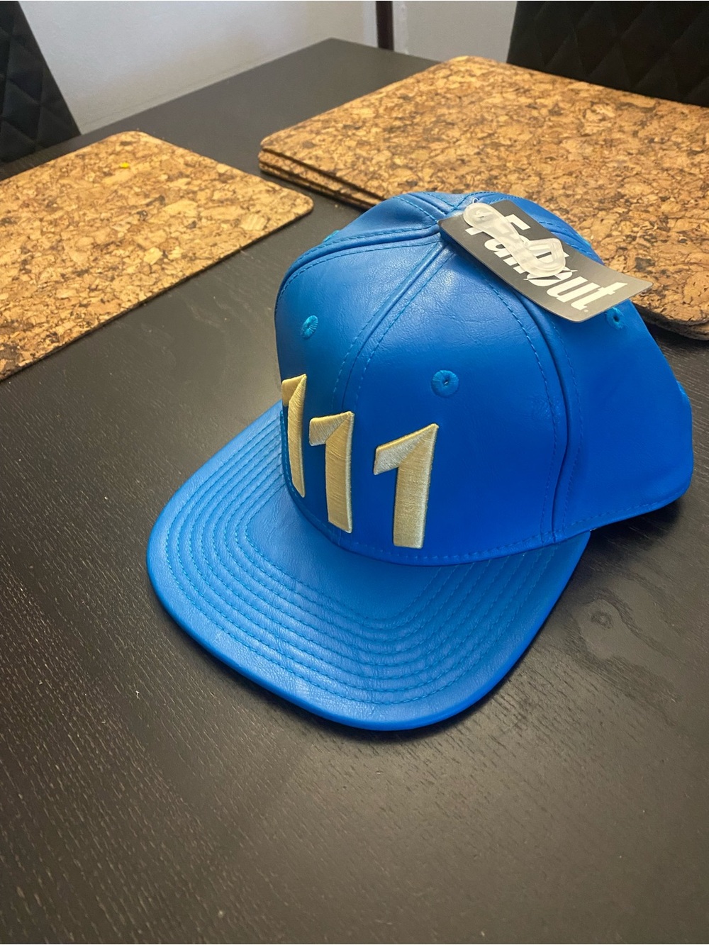 Fallout Vault 111 Faux Leather Blue Snapback Hat New